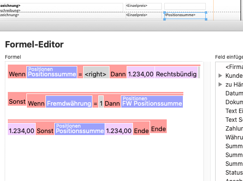 Screenshot Formel Positionssumme