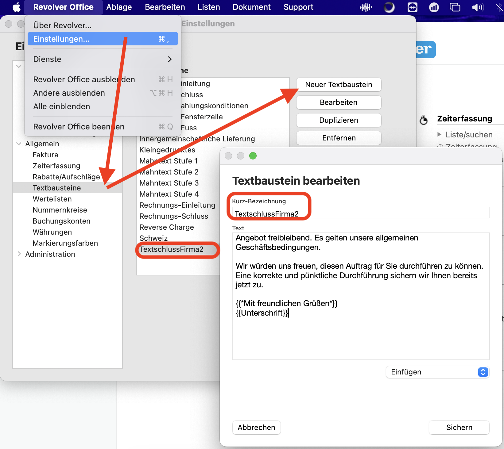 Textbaustein erstellen